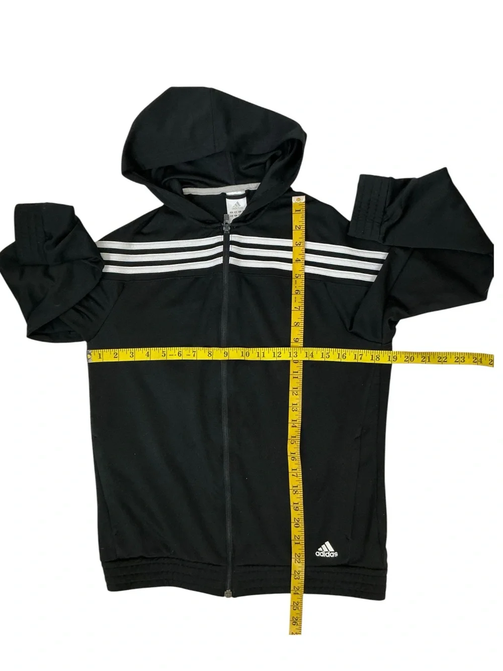 Adidas Track Athletic Jacket Hoodie Black White Stripe Pockets Boys Youth XL
